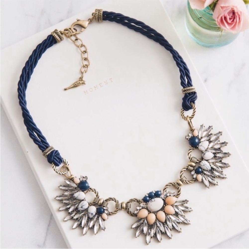 Chloe + Isabel Morningtide Cabochon & Crystal Silk Cord Collar Bib Necklace